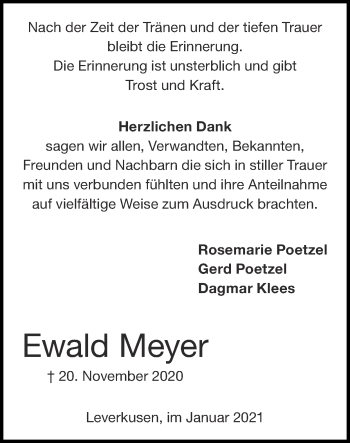 Traueranzeige von Ewald Meyer von Zeitung am Sonntag