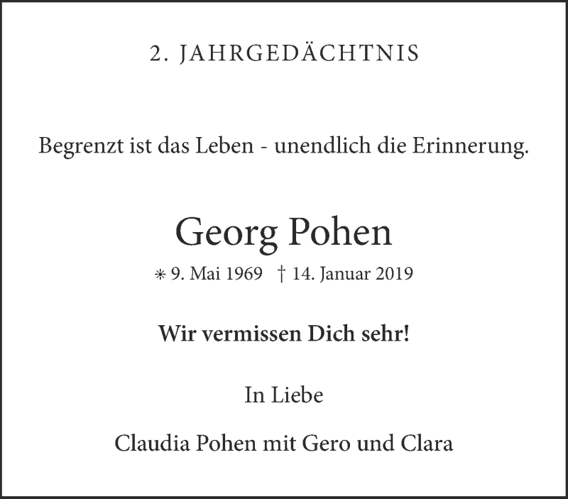  Traueranzeige für Georg Pohen vom 16.01.2021 aus Aachener Zeitung / Aachener Nachrichten