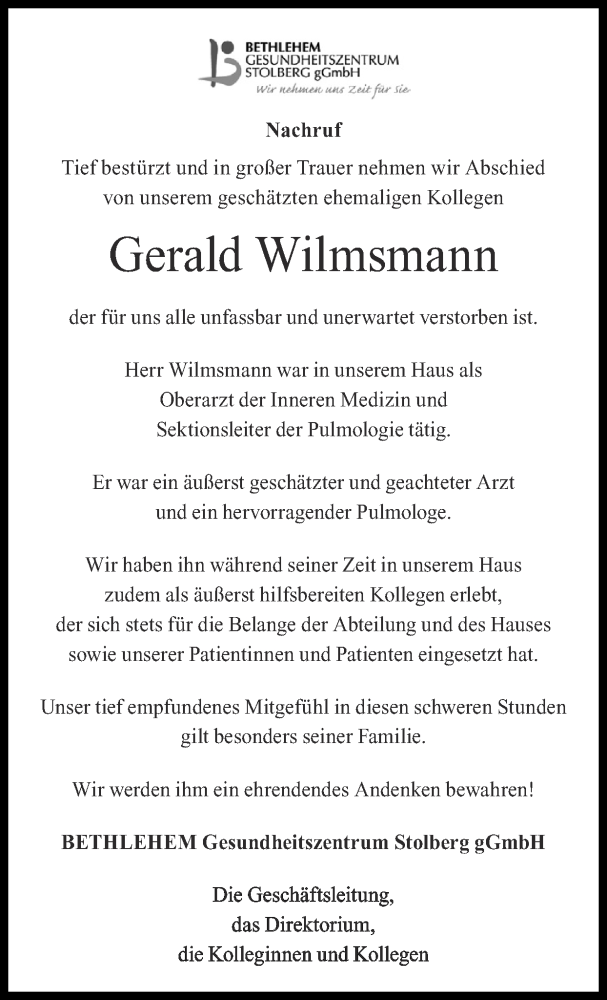  Traueranzeige für Gerald Wilmsmann vom 03.01.2021 aus Zeitung am Sonntag