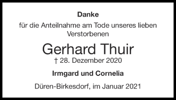Traueranzeige von Gerhard Thuir von Zeitung am Sonntag