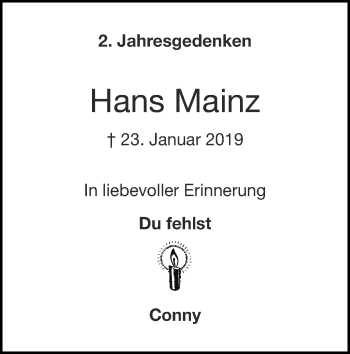 Traueranzeige von Hans Mainz von Zeitung am Sonntag
