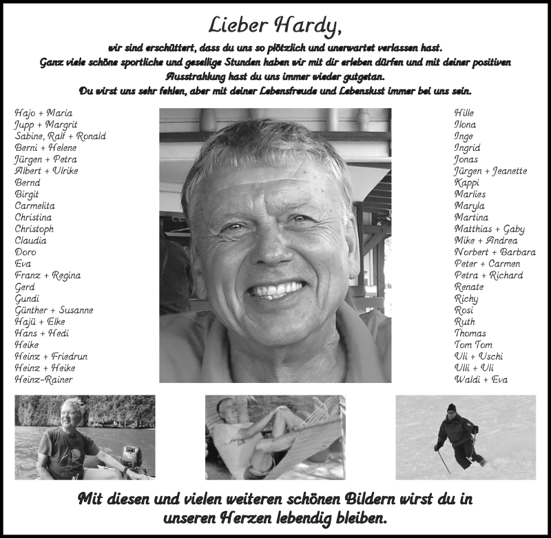  Traueranzeige für Hardy Sendzik vom 16.01.2021 aus Aachener Zeitung / Aachener Nachrichten