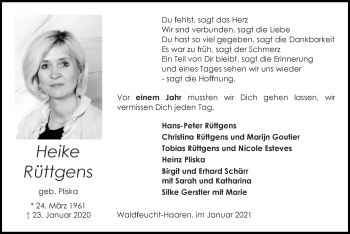 Traueranzeige von Heike Rüttgens von Zeitung am Sonntag