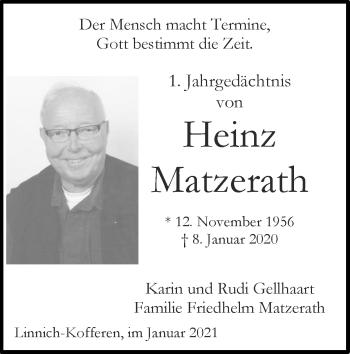 Traueranzeige von Heinz Matzerath von Zeitung am Sonntag