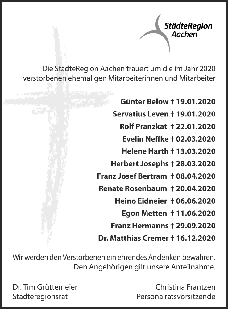  Traueranzeige für Helene Harth vom 23.01.2021 aus Aachener Zeitung / Aachener Nachrichten