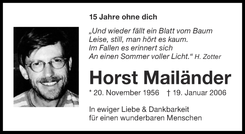  Traueranzeige für Horst Mailänder vom 23.01.2021 aus Aachener Zeitung / Aachener Nachrichten