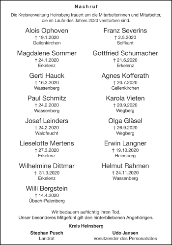 Traueranzeige von Im Gedenken 2020 von Zeitung am Sonntag