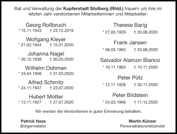 Traueranzeige von Im Gedenken 2020 von Aachener Zeitung / Aachener Nachrichten