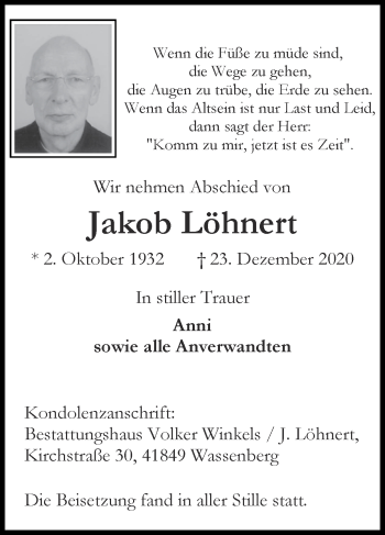 Traueranzeige von Jakob Löhnert von Zeitung am Sonntag
