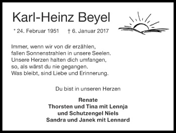 Traueranzeige von Karl-Heinz Beyel von Zeitung am Sonntag