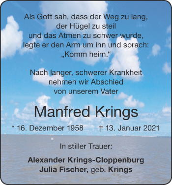 Traueranzeige von Manfred Krings von Zeitung am Sonntag