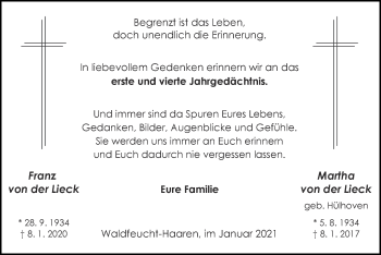 Traueranzeige von Martha von der Lieck von Zeitung am Sonntag