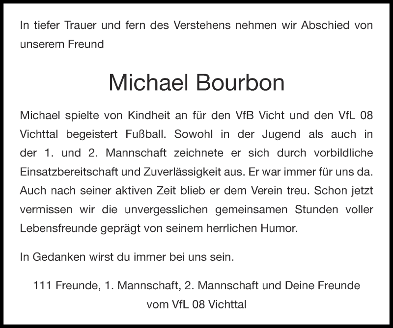  Traueranzeige für Michael Bourbon vom 10.01.2021 aus Zeitung am Sonntag