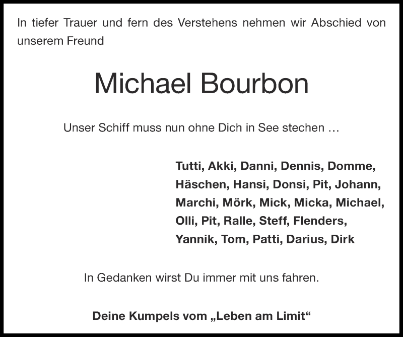  Traueranzeige für Michael Bourbon vom 10.01.2021 aus Zeitung am Sonntag