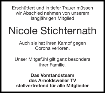 Traueranzeige von Nicole Stichternath von Zeitung am Sonntag