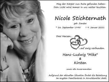 Traueranzeige von Nicole Stichternath von Zeitung am Sonntag