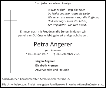 Traueranzeige von Petra Angerer von Zeitung am Sonntag