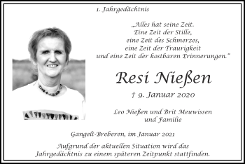 Traueranzeige von Resi Nie§en von Zeitung am Sonntag
