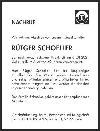 Traueranzeige von Rütger Schoeller von Aachener Zeitung / Aachener Nachrichten