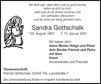 Traueranzeige von Sandra Gottschalk von Zeitung am Sonntag