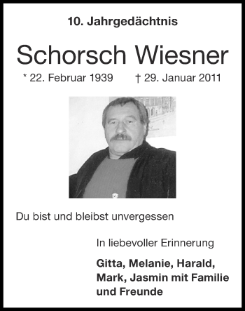 Traueranzeige von Schorsch Wiesner Wiesner von Zeitung am Sonntag