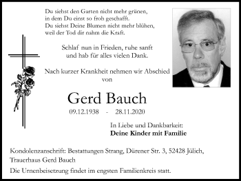 Traueranzeige von Gerd Bauch von Zeitung am Sonntag