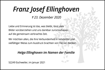 Traueranzeige von Franz Josef Ellinghoven von Zeitung am Sonntag