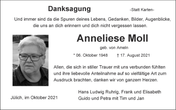 Traueranzeige von Anneliese Moll von Zeitung am Sonntag