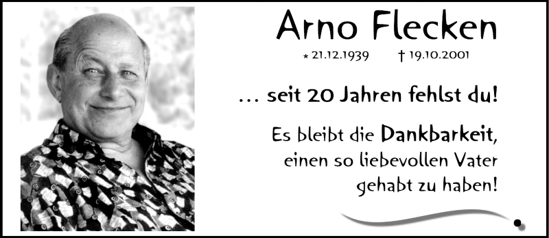  Traueranzeige für Arno Flecken vom 23.10.2021 aus Aachener Zeitung / Aachener Nachrichten