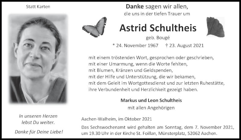  Traueranzeige für Astrid Schultheis vom 30.10.2021 aus Aachener Zeitung / Aachener Nachrichten