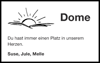 Traueranzeige von Dome  von Zeitung am Sonntag