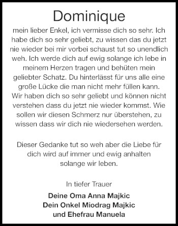 Traueranzeige von Dominique  von Zeitung am Sonntag