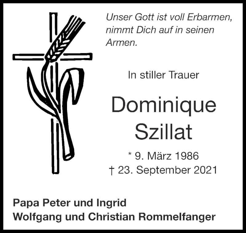  Traueranzeige für Dominique Szillat vom 17.10.2021 aus Zeitung am Sonntag