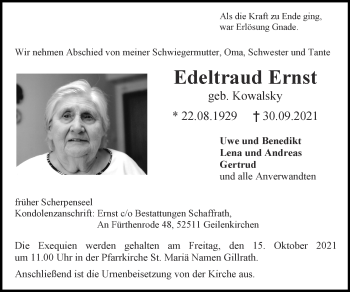 Traueranzeige von Edeltraud Ernst von Zeitung am Sonntag