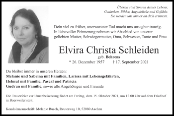 Traueranzeige von Elvira Christa Schleiden von Zeitung am Sonntag