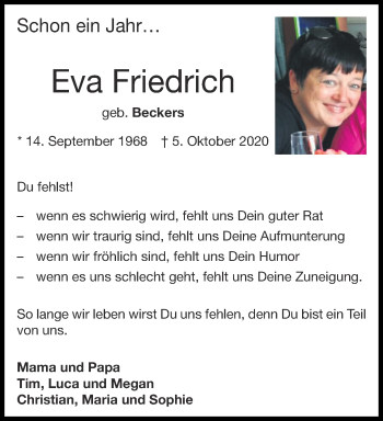 Traueranzeige von Eva Friedrich von Aachener Zeitung / Aachener Nachrichten