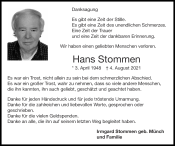 Traueranzeige von Hans Stommen von Zeitung am Sonntag