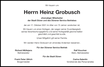 Traueranzeige von Heinz Grobusch von Aachener Zeitung / Aachener Nachrichten
