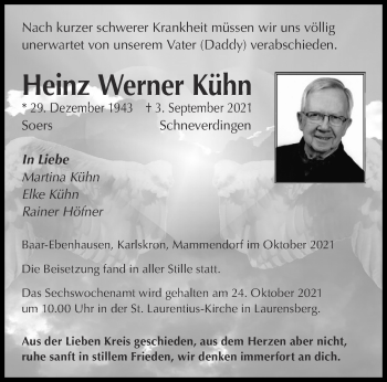 Traueranzeige von Heinz Werner Kühn von Aachener Zeitung / Aachener Nachrichten