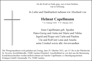 Traueranzeige von Helmut Capellmann von Zeitung am Sonntag