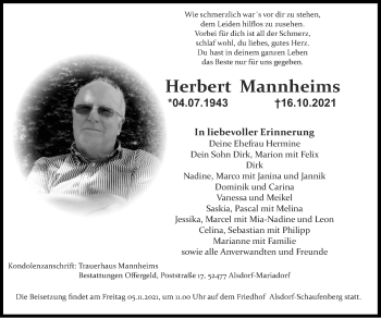 Traueranzeige von Herbert Mannheims von Zeitung am Sonntag