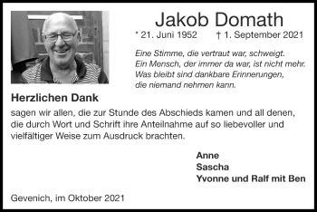 Traueranzeige von Jakob Domath von Zeitung am Sonntag