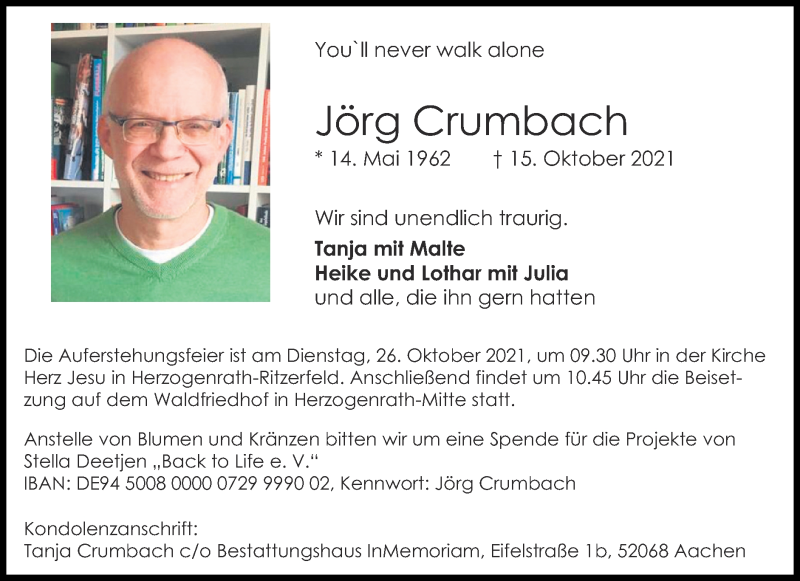  Traueranzeige für Jörg Crumbach vom 24.10.2021 aus Zeitung am Sonntag