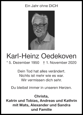 Traueranzeige von Karl-Heinz Oedekoven von Zeitung am Sonntag