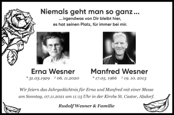 Traueranzeige von Manfred Wesner von Zeitung am Sonntag