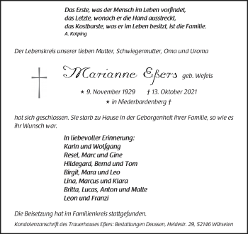 Traueranzeige von Marianne Eßers von Aachener Zeitung / Aachener Nachrichten