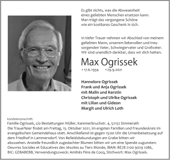 Traueranzeige von Max Ogrissek von Aachener Zeitung / Aachener Nachrichten