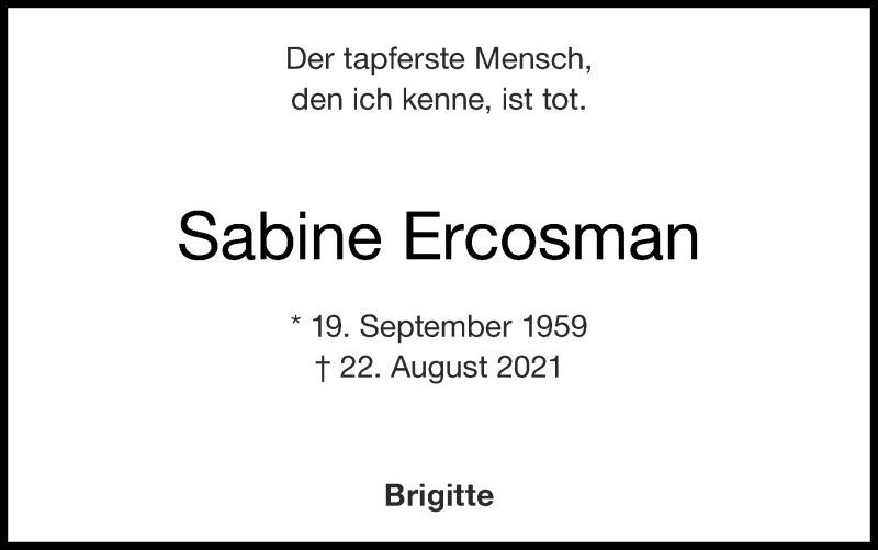  Traueranzeige für Sabine Ercosman vom 10.10.2021 aus Zeitung am Sonntag
