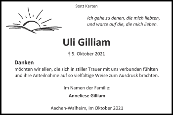 Traueranzeige von Uli Gilliam von Zeitung am Sonntag