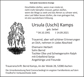 Traueranzeige von Ursula Kamps von Zeitung am Sonntag